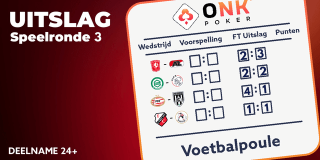 Sensatie in de ONK Poker voetbalpoule!