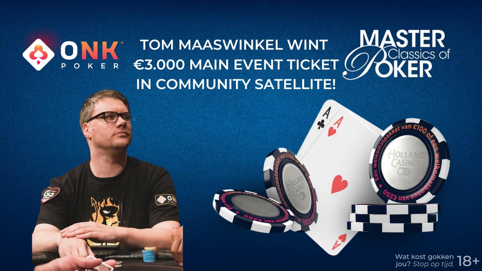 Tom Maaswinkel wint €3.000,- Main Event ticket MCOP 