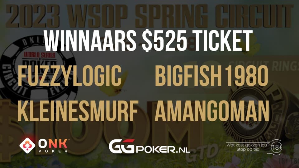 Vier spelers winnen een $525 WSOP Spring Circuit Main Event ticket