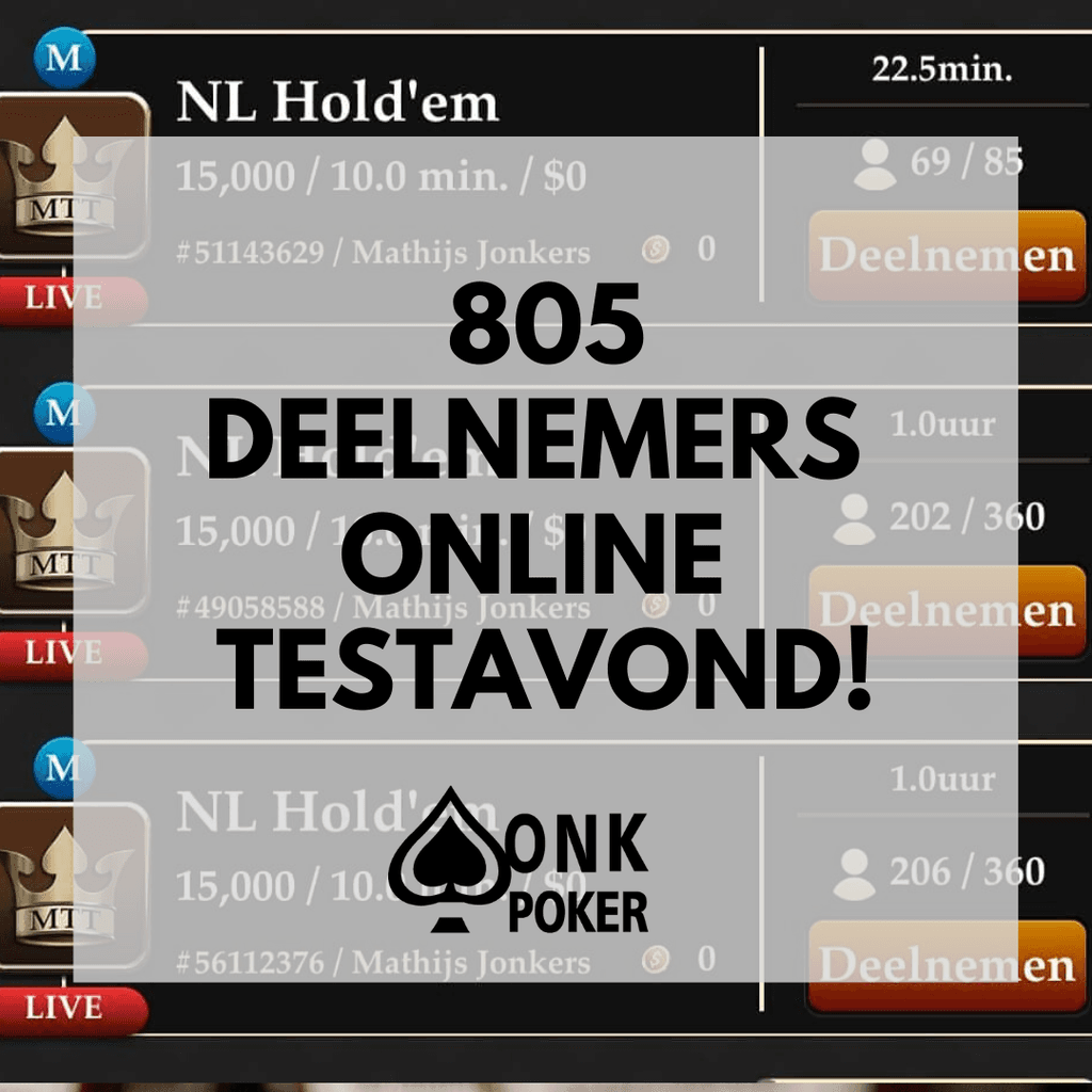 805 DEELNEMERS TIJDENS GESLAAGDE  ONLINE POKER TEST AVOND