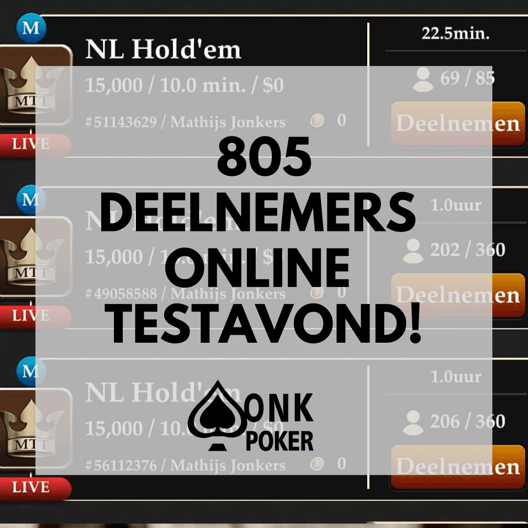805 DEELNEMERS TIJDENS GESLAAGDE  ONLINE POKER TEST AVOND
