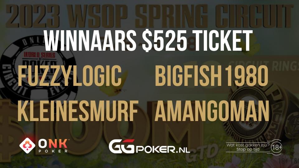 Vier spelers winnen een $525 WSOP Spring Circuit Main Event ticket