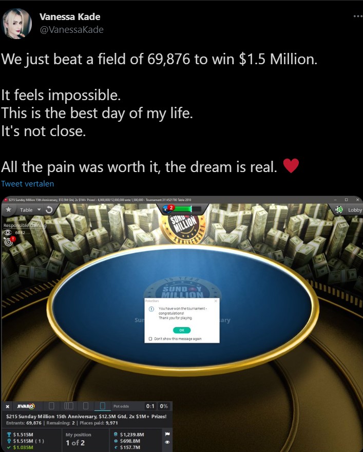 Tweet vanessa kade win