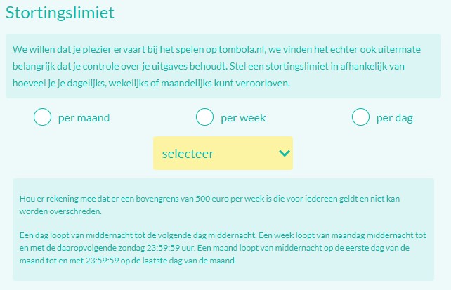 Tombola stortingslimiet