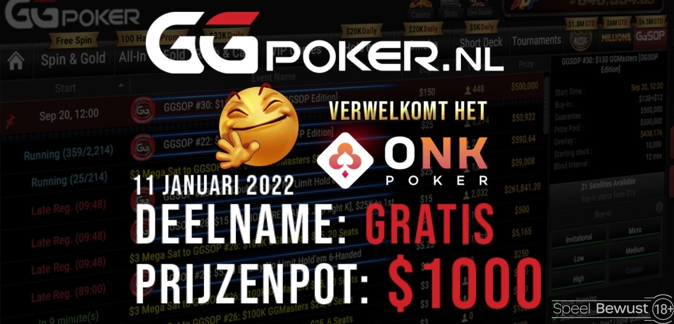 GGPoker organiseert gratis pokertoernooi voor ONK Poker Community